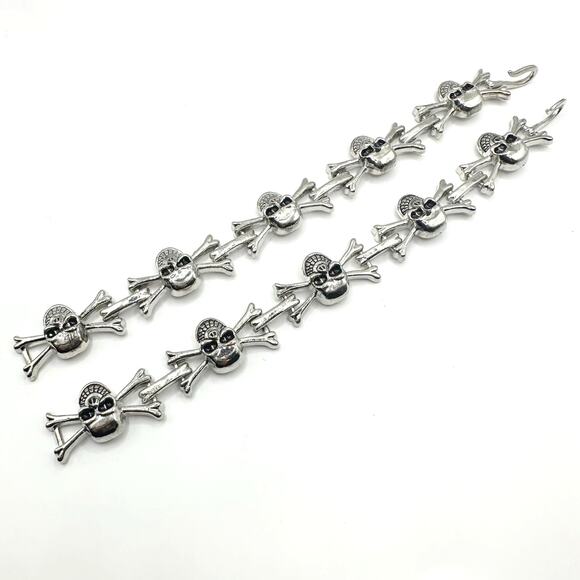 Skull Crossbones Bracelet Silver tone black link Set of 2 Biker Punk Steampunk - Picture 8 of 8